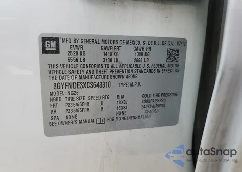 2012 Cadillac Srx Luxury Collection z USA, uszkodzony, nr VIN 3GYFNDE3XCS643310